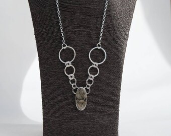 Handmade Sterling Silver Statement Necklace Adored With an Oval Leapard  Skin Jasper Cabochon
