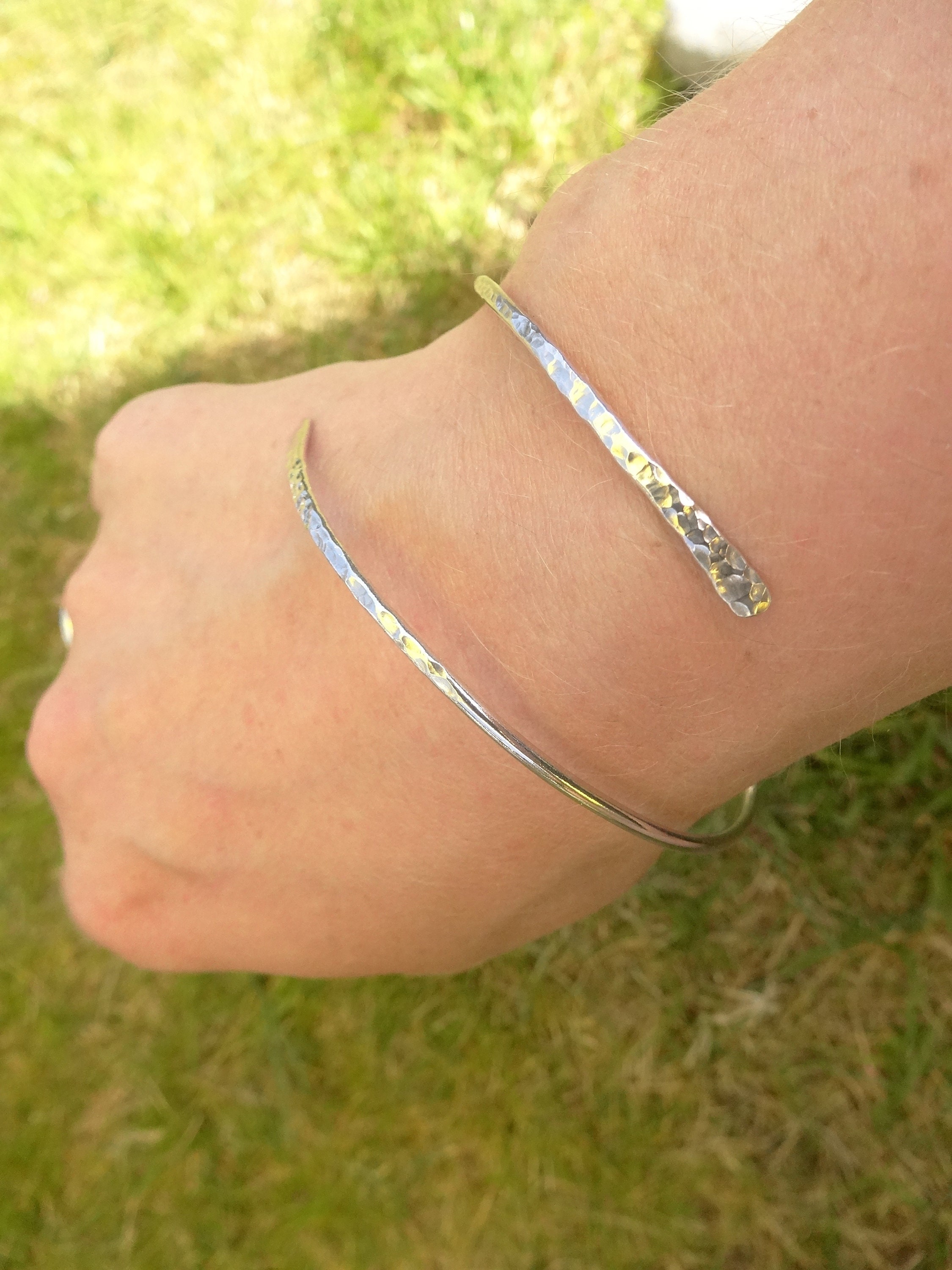 Hand Crafted Texturedsterling Silver Wrap Bracelet Adjustable Bracelet