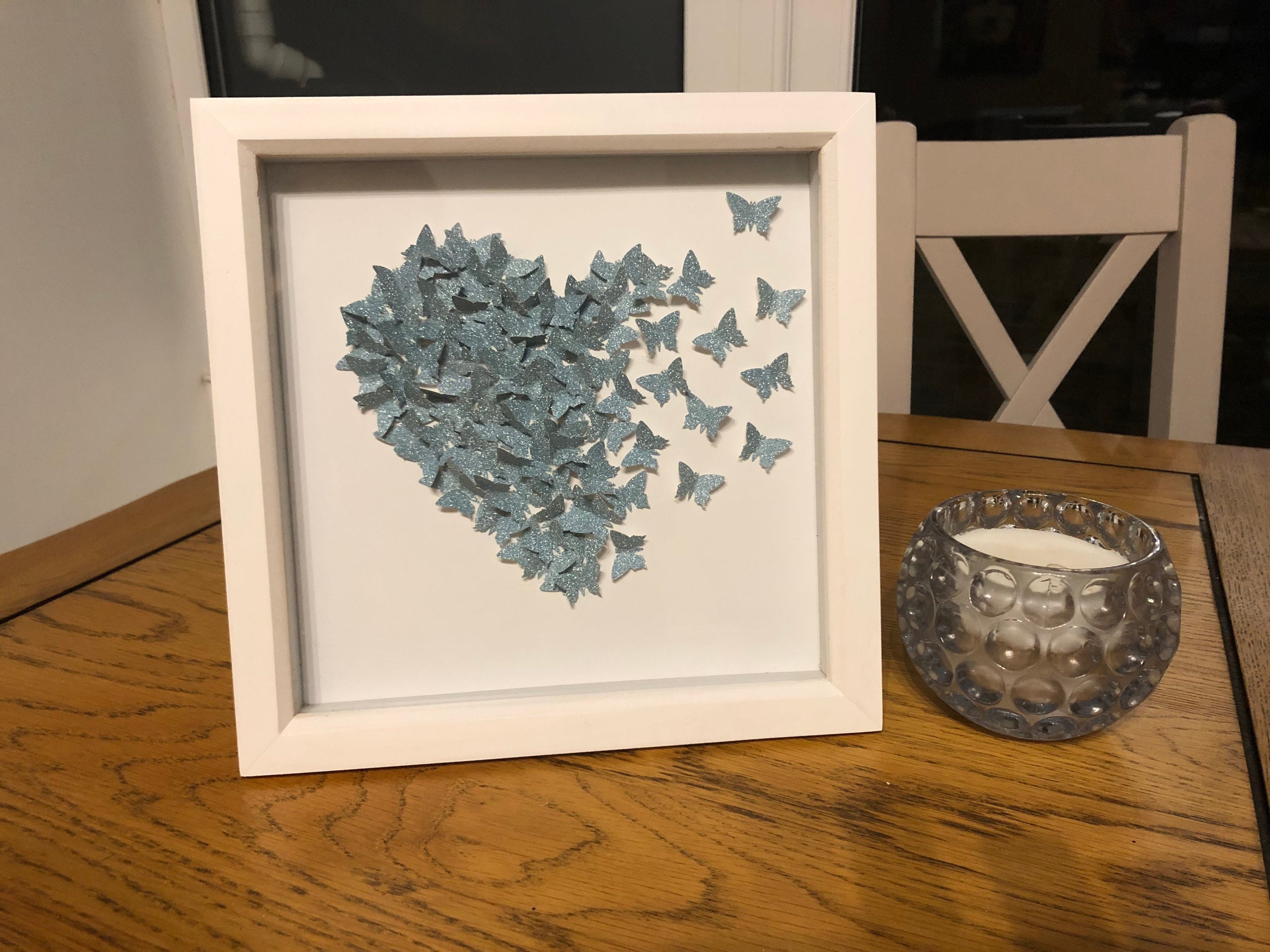 3D Butterfly Glitter Heart Framed Wall Art, Anniversary, Valentine ...