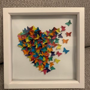 3D butterfly heart framed wall art, anniversary, valentine, Christmas, wedding, butterflies, love, rainbow, glitter, nursery, baby, birthday