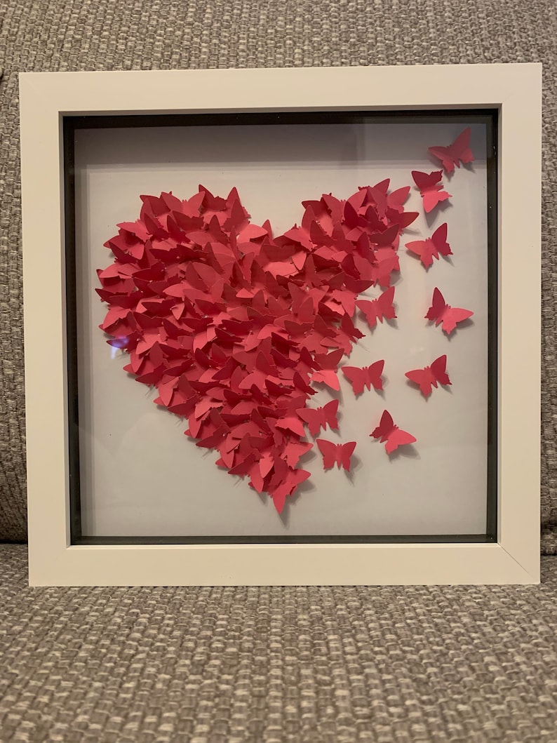 3D Butterfly Heart Framed Wall Art Anniversary Valentine | Etsy
