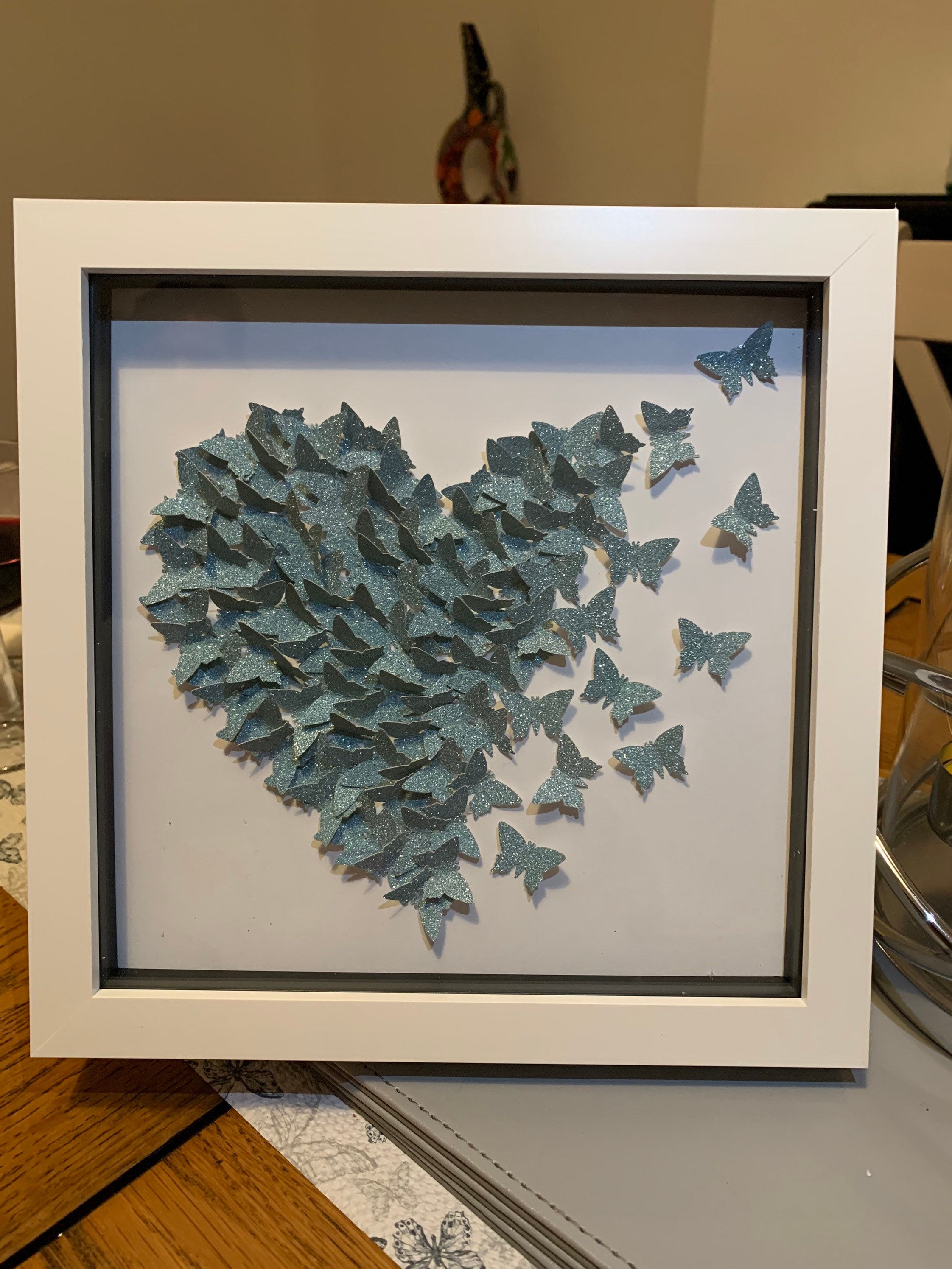 3D Butterfly Glitter Heart Framed Wall Art, Anniversary, Valentine ...