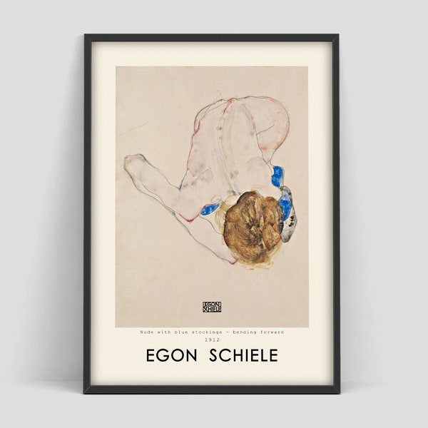 Affiche Egon Schiele, Femme assise avec des bas bleus, imprimeur Egon Schiele, exposition d’art de Schiele, croquis d’Egon Schiele, dessin de Schiele