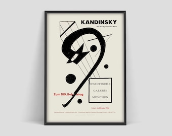 Affiche Wassily Kandinsky, affiche d'exposition d'art, croquis d'art en noir et blanc Kandinsky, impression d'art de musée, art abstrait, art de mur d'exposition