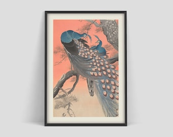 Affiche japonaise de paon, affiche japonaise de bloc de bois, impression japonaise d'oiseau, estampes antiques japonaises, affiche de mont Fuji, peinture d'Utagawa