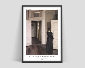 Vilhelm Hammershøi poster, Hammershoi Exhibition poster, Vilhelm Hammershøi interior, Danish art, Scandinavian poster