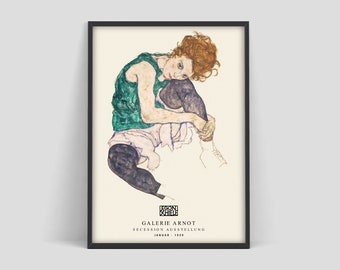 Affiche Egon Schiele, Femme assise avec genou plié, impression Egon Schiele, affiche d’exposition d’art de Schiele, croquis d’Egon Schiele, dessin de Schiele