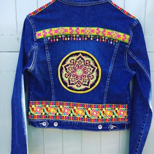 Mandala denim jacket customised vintage Mckenzie blue vibrant colours