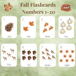Cartes mnémotechniques de comptage d&#39;automnes numéros 1-20 | Téléchargement instantané imprimable au format PDF | Activité mathématique d&#39;automne | Activité préscolaire | Apprentissage à la maison