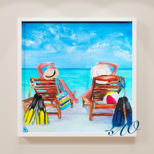 Summer Holiday Painting Original Art Beach Painting Gifts Couples Anniversary Painting Contemporary Seascape Painting Ocean Painting