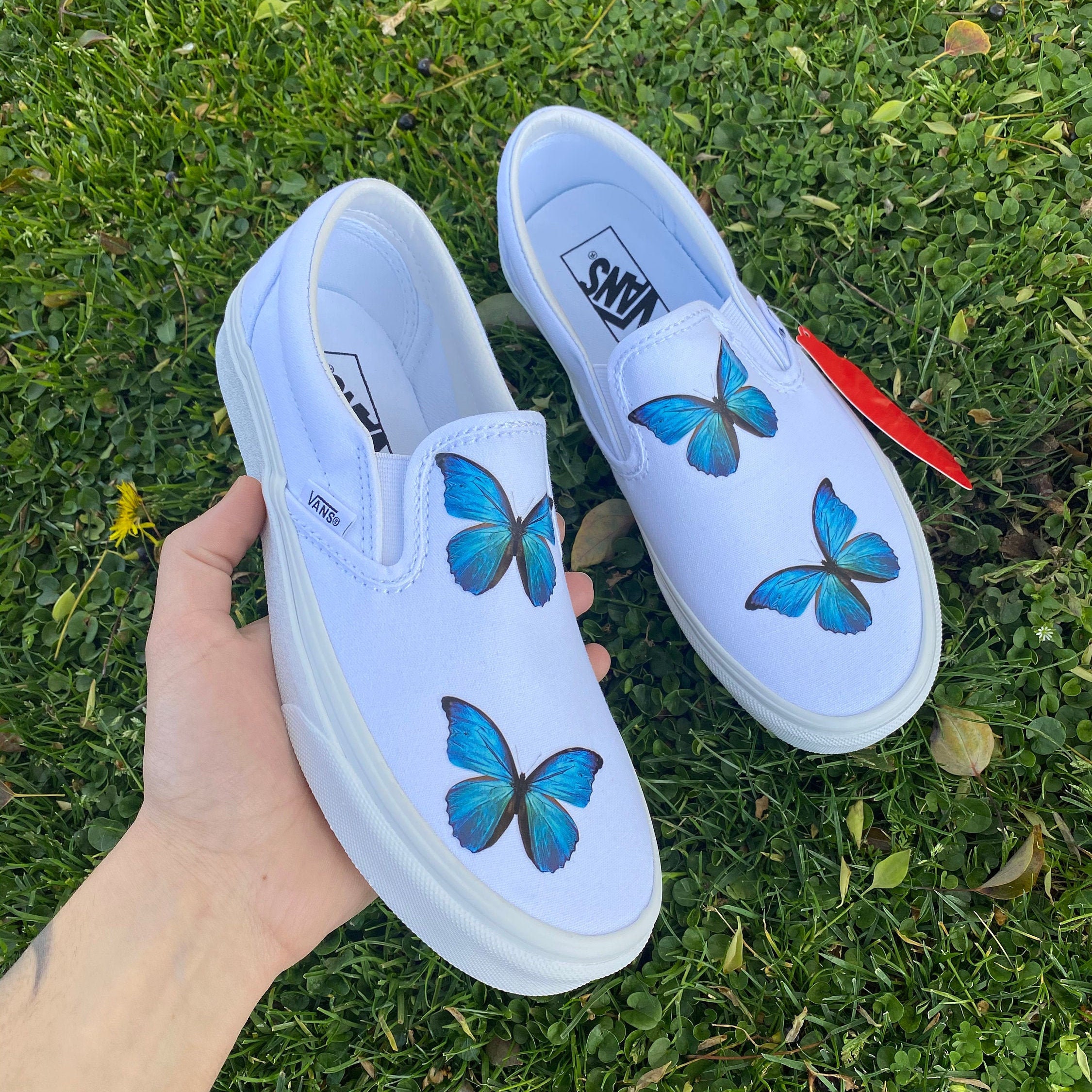 Vans Slip On Blue Butterfly Monarch Classic Slip on Vans Etsy