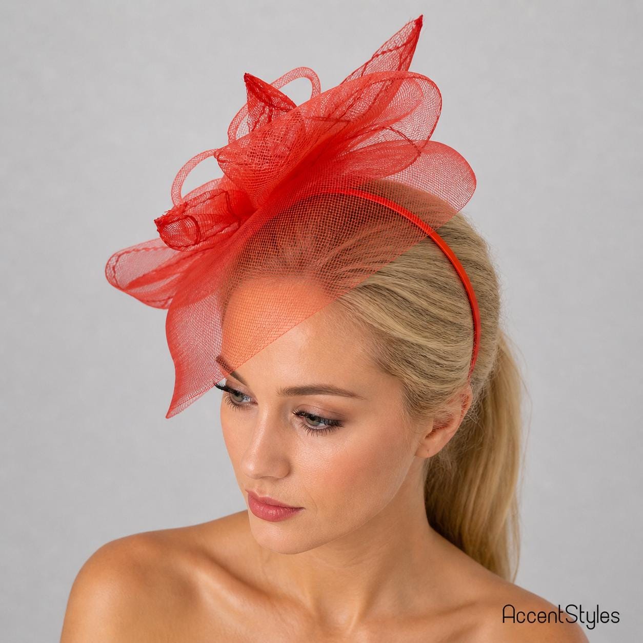 Classic Red Rosette Fascinator with Veil BESPORTBLE Victorian Mini Top Hat - Classic Black Hat Hair  main image 2