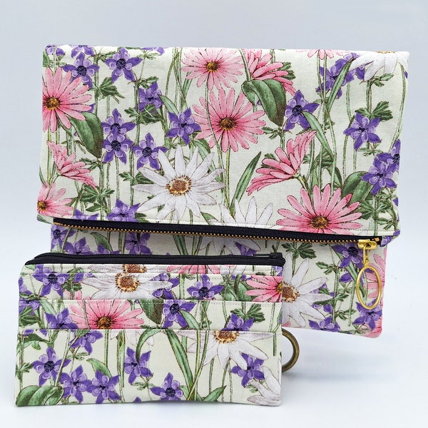 Blossom Foldover Clutch Bag With Matching Wallet | Foldover and Wallet | Fashionable Foldover Clutch | Ships Immediately!