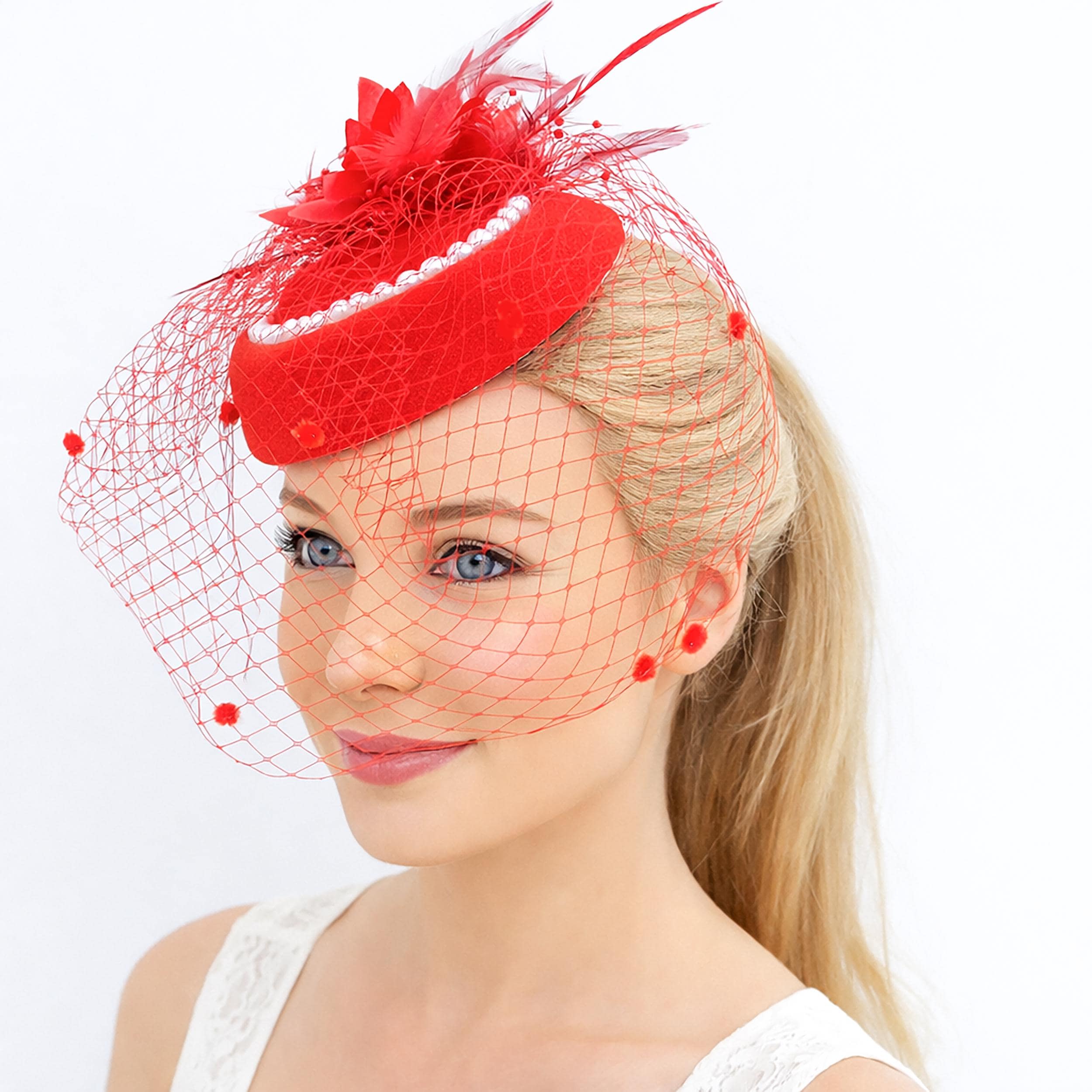 Red Veiled Fascinator - Etsy display picture 1