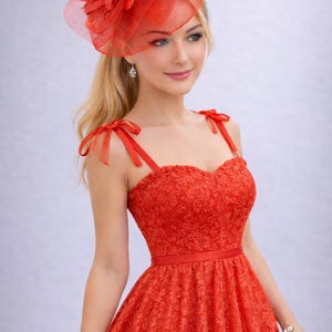 Brilliant Red Derby Fascinator | Elegant Kentucky Hat | Wedding | Tea Party Headpiece