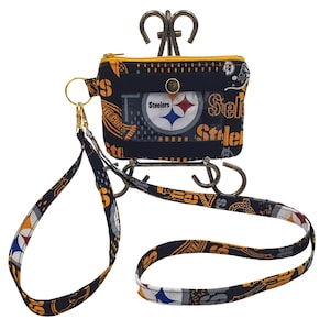 Billetera con cordón de tres compartimentos de Pittsburgh, billetera con cordón para identificación de los Steelers, billetera con soporte para identificación de los Steelers, billetera con cordón para credencial