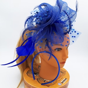Blue Chic Feathers and Beads Fascinator Hat | Vintage-Inspired Blue Fascinator | Whimsical Fun Blue Fascinator  | Fascinator with Headband