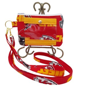 Cartera porta credencial de los Kansas City Chiefs / Cartera con cordón para identificación de los Chiefs / Cartera porta credencial de los Chiefs con 3 compartimentos / Cartera porta credencial con cordón