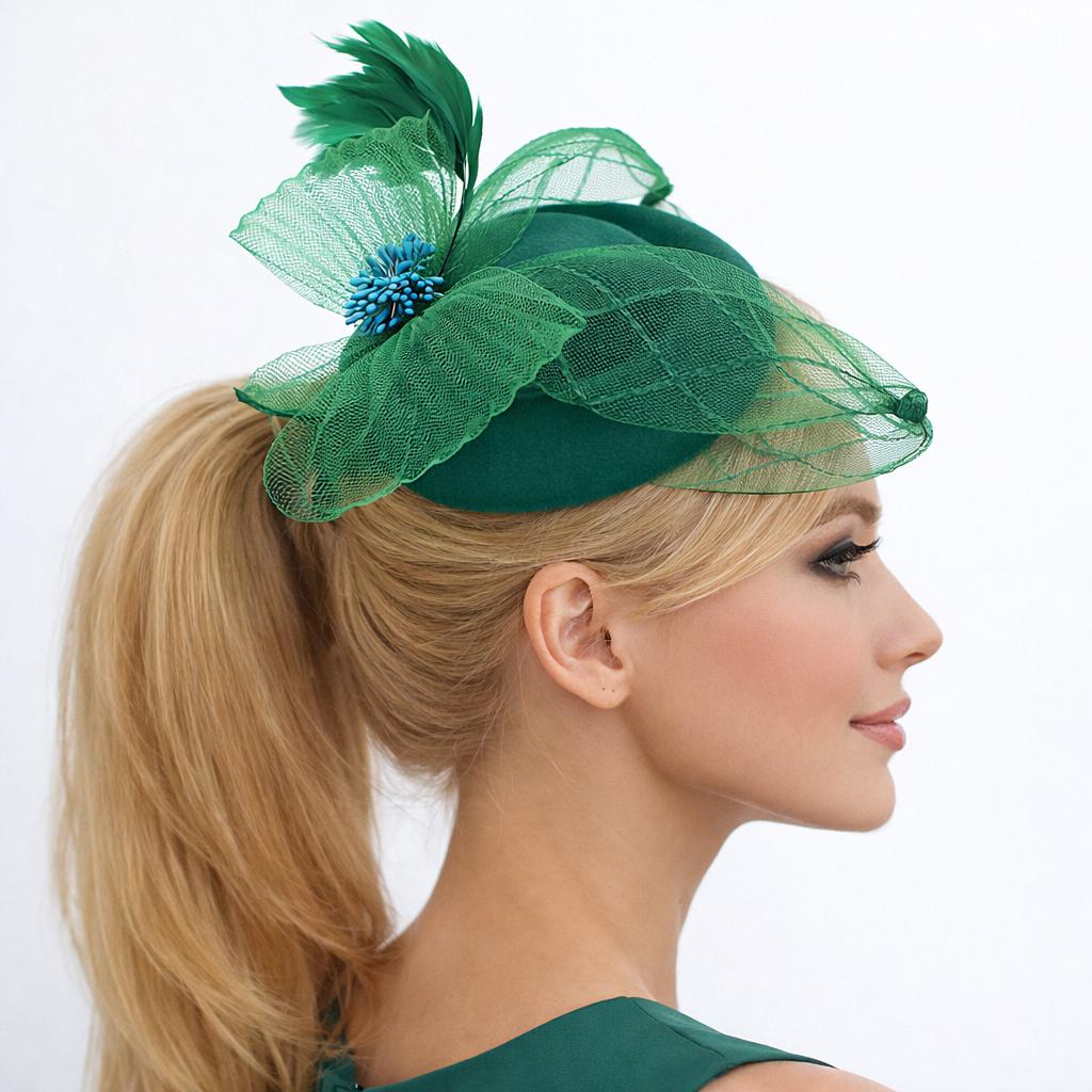 Hunter green fascinator Green Kentucky Derby Fascinator Hat, Race Day Headpiece - Etsy main image 4