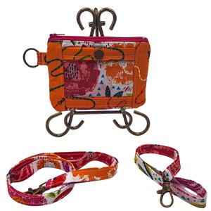 Cartera de identificación compacta con 3 compartimentos y cordón de color coral / Porta credencial de identificación color coral / Porta credencial de identificación color coral / Porta credencial color coral / Muñequera color coral