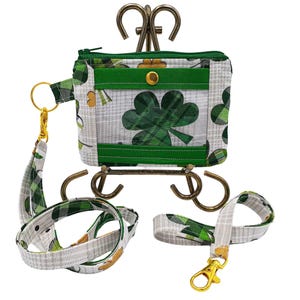 Porta credencial de identificación con trébol irlandés con 3 compartimentos / Porta credencial con trébol / Cartera de identificación irlandesa / Porta credencial de identificación con cordón con trébol irlandés