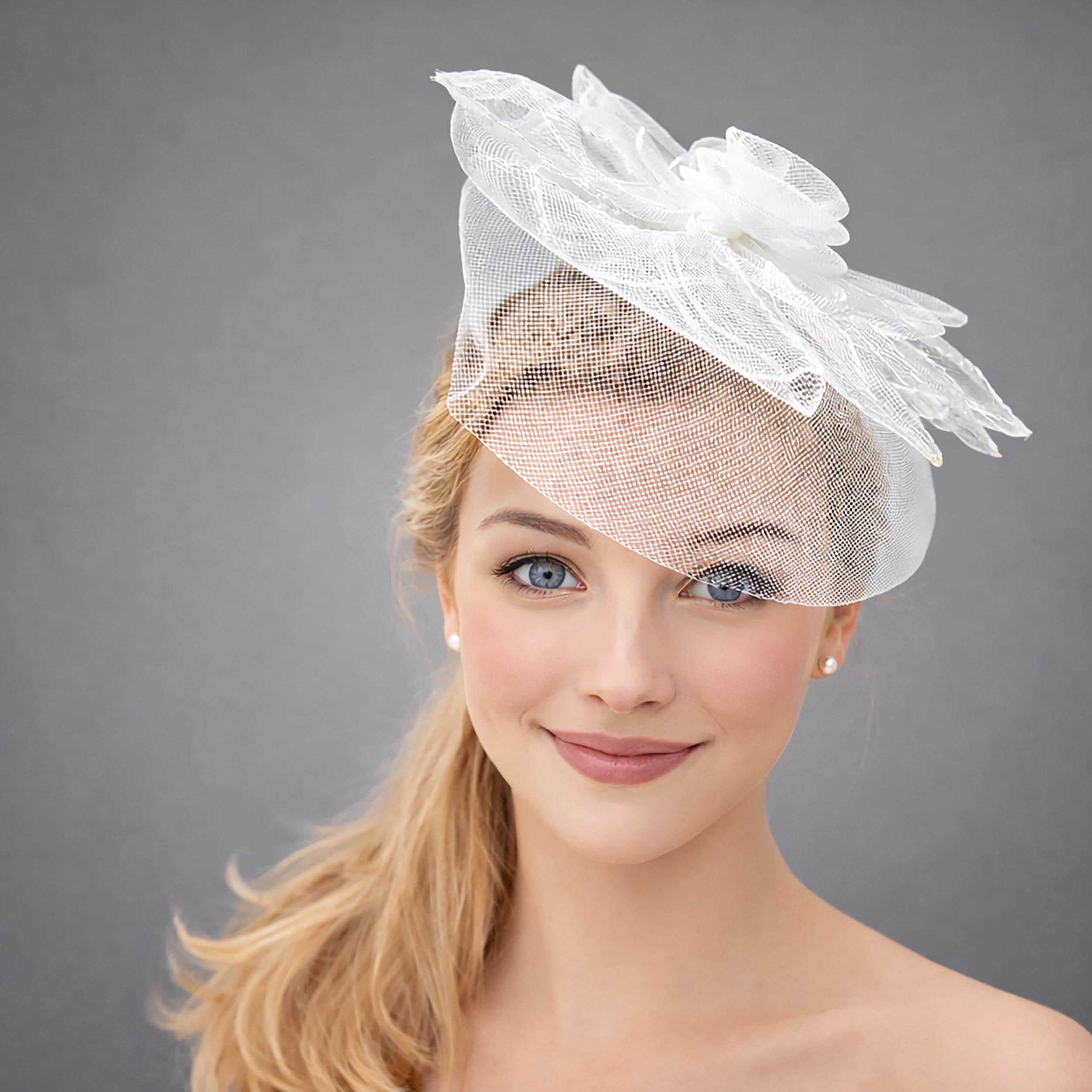 Fascinator Hat with Feather and Mesh – Floral Headpiece for Tea Party Wedding Fascinator Hat for Women, Kentucky Derby Tea Party Hat  main image 3