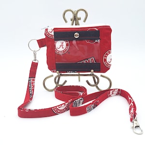 Cartera compacta de 3 compartimentos con cordón para identificación Alabama, cartera de mano con cordón para identificación Crimson Tide, cartera de mano con 3 compartimentos y porta credencial de identificación Bama