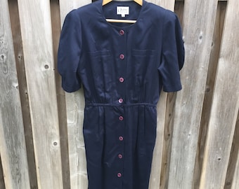 Vintage Outlines Debora Kuchme blue dress w/pockets & shoulder pads- size 6