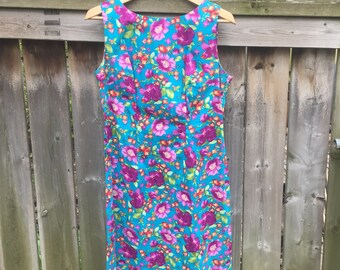 Vintage CDC blue cotton floral dress - size 8