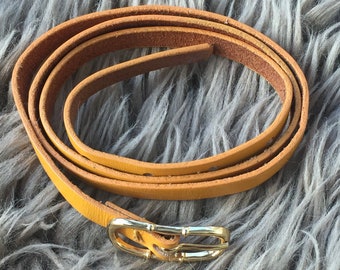 Vintage yellow thin leather belt - 32"