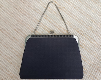Vintage black mini clutch with metallic strap