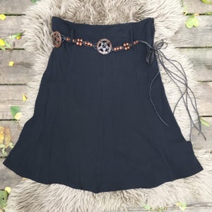 Vintage Daniel Laurent black skirt w/wood tie belt - size 11/12