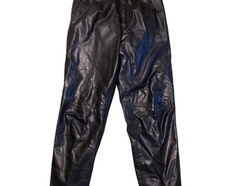 Champion Leather Goods women's black leather pleated pants - size 29