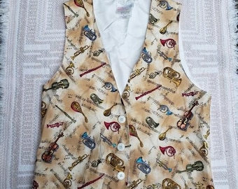 Kyote Kreations Musical Instrument Hand Painted Men's Vest
