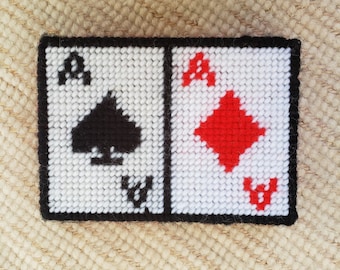 Vintage double deck plastic needlepoint card holder