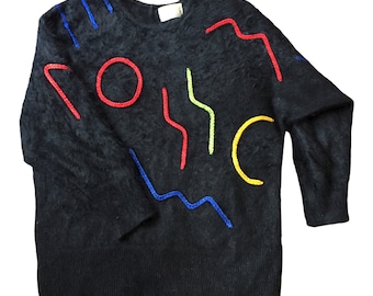 Vintage 1990s Malea for Beker Fashions black angora sweater - size M/L