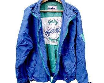Vintage Helly Hanson Sport blue green cotton bomber jacket - size L