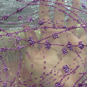 Lilac Glitter Mesh Fabric with glitter edge 60”