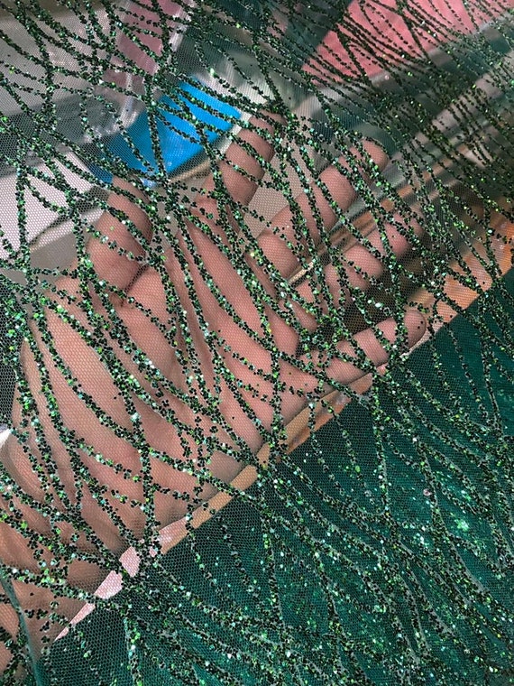 Green Glitter Mesh Fabric With Glitter Edge 60 Etsy