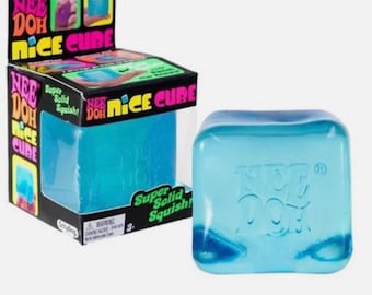 Nee Doh Nice Cube: Super Solid Squish Fidget Toy, Blue Translucent Sensory Desk Accessory