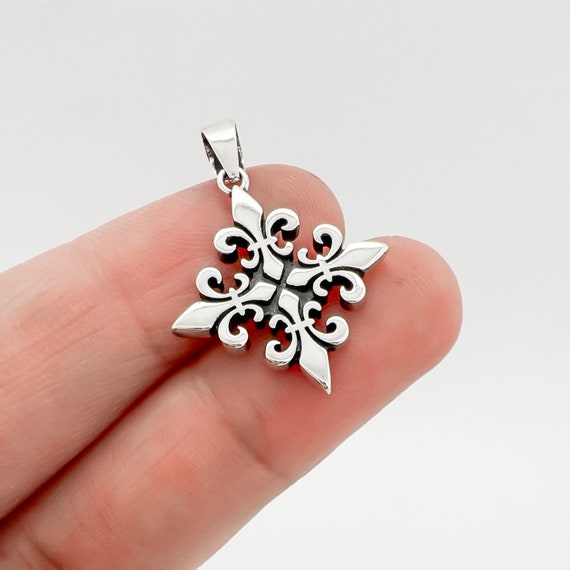 Tiny Snowflake Pendant Necklace Rhodium on Sterling Silver - Nontarnish Tiny Snowflake Pendant Necklace Rhodium on Sterling Silver - Nontarnish