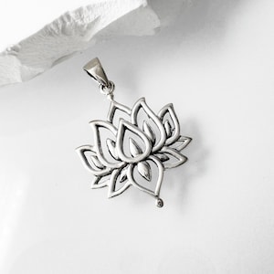 Sterling Silver Lotus Pendant, 23.5mm, Lotus Flower Pendant, Open Lotus Pendant with Optional Sterling Silver Necklace Chain