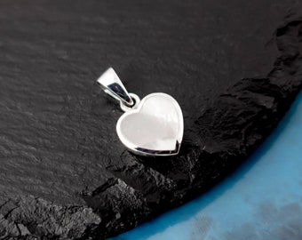 Tiny Sterling Silver Heart Pendant with Mother of Pearl, 10mm x 10mm