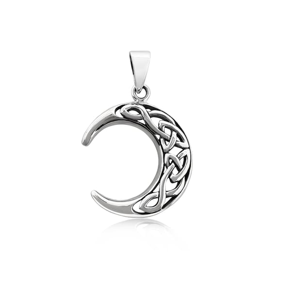 Sterling Silver Celtic Moon Pendant with Oxidized Finish, 30mm