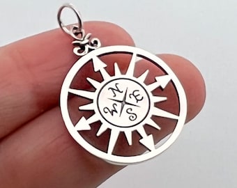 Sterling Silver Compass Pendant and Optional Sterling Silver Necklace Chain