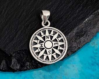 Sterling Silver Compass Pendant, 16mm