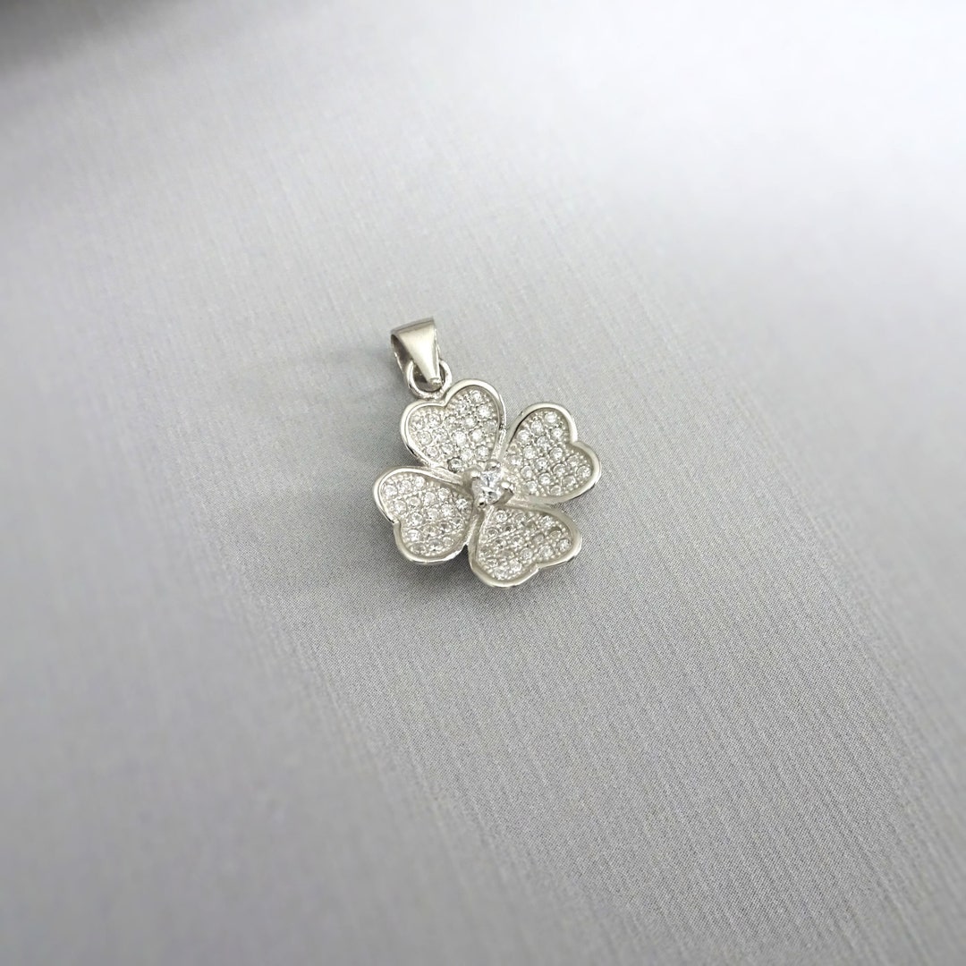 Sterling Silver Four Leaf Clover Pendant With Cubic Zirconia Crystals ...