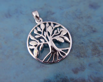 1 Pc Sterling Silver Tree of Life Pendant with Lab Created Opal 25mm