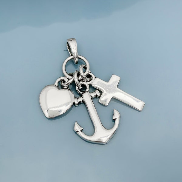 Sterling Silver Faith Hope and Charity Pendant, Sterling Silver Faith Hope and Love Pendant