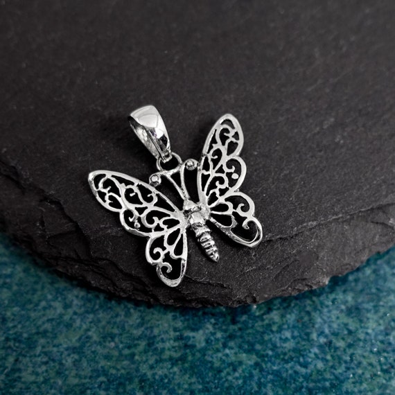 Sterling Silver Oxidized Turquoise Butterfly 25mm Pendant Sterling Silver Oxidized Turquoise Butterfly 25mm Pendant